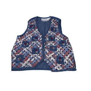Vintage Cascade Blues Size M Grandma Vest Denim Flowers
